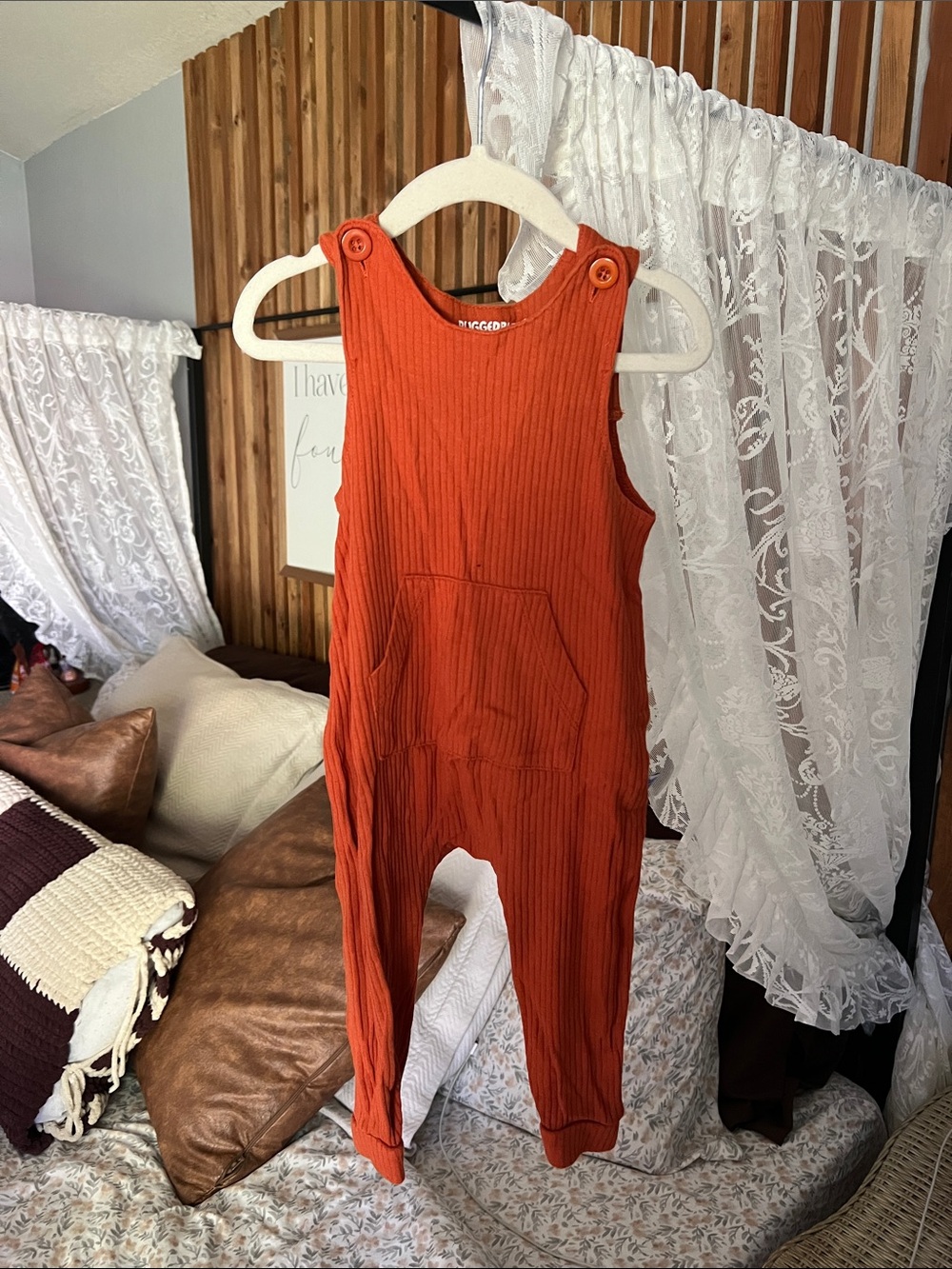 Ribbed Orange Kids Overalls Jumper